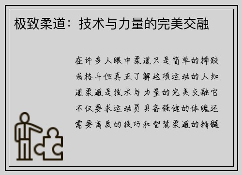 极致柔道：技术与力量的完美交融